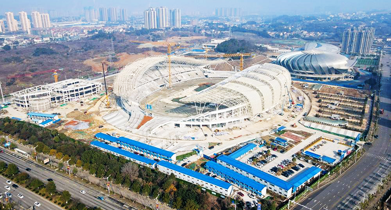 岳阳市体育中心场馆建设进入冲刺阶段 主体育馆预计4月前竣工